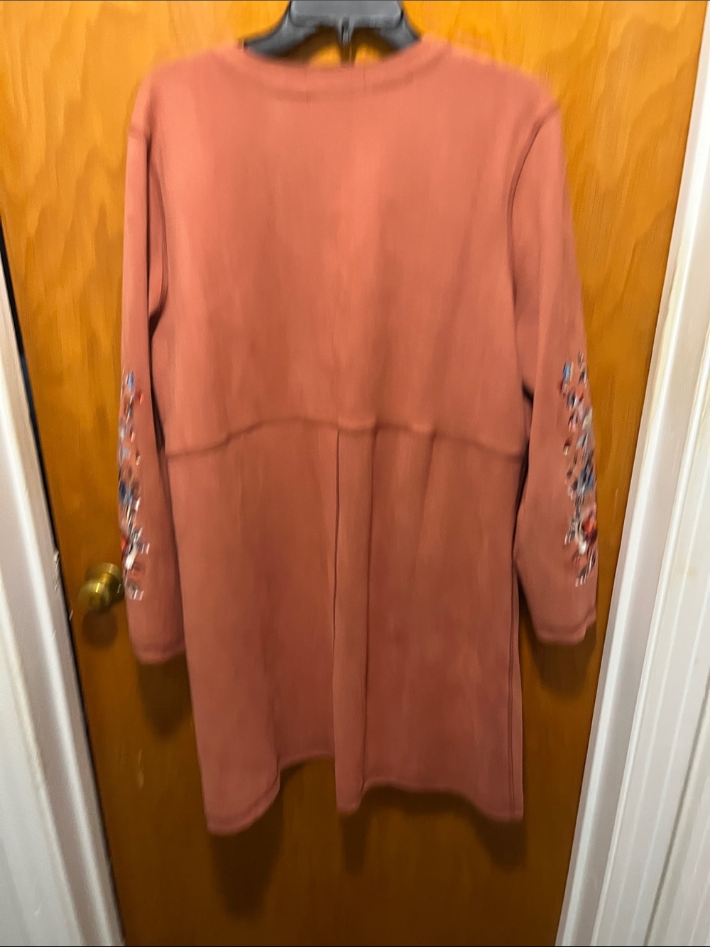 Embroidered Open-Front Cardigan - Rust - Picture 5 of 5